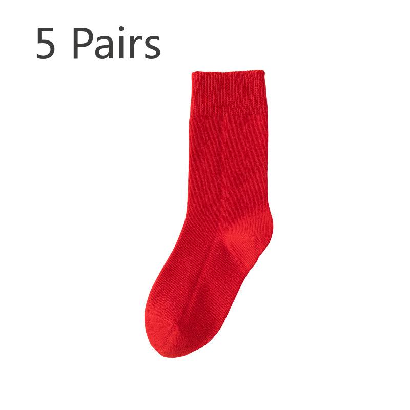 

5 Pairs of Female Autumn and Winter Thick Warm Simple Festive New Year Wedding Year Red Socks 5 Pairs красный