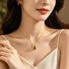 Teardrop Green Pendant Necklace, Women's Gold Crown Necklace Accessory, French Style Simple Daily Wear Versatile Necklace