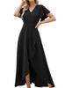 Women's lotus leaf sleeve V-neck temperament elegant evening dress European and American spring and summer waist dress