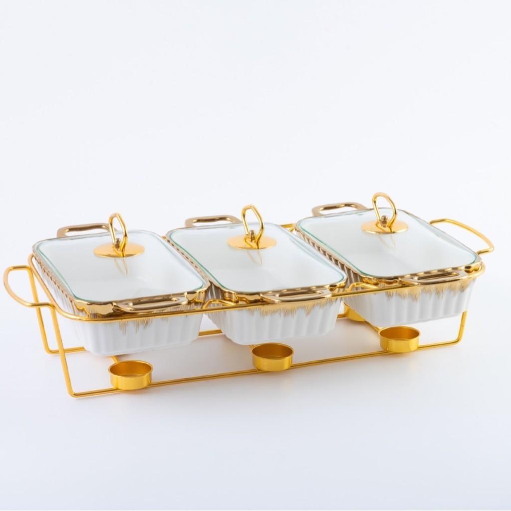 Keramik-Suppentopf Küche Heizung Backform Goldener Punkt Suppentopf Geschirr Kreativ Drei Fächer Goldenes Regal