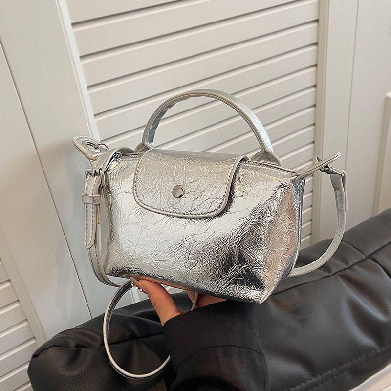 Women's 2024 Silver Textured Dumpling Shoulder Bag - Versatile Summer Crossbody Handbag