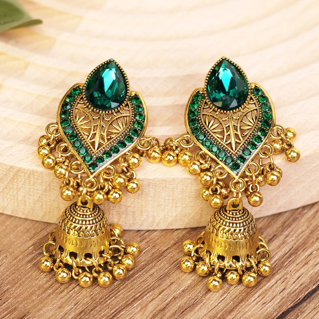 Retro Diamond-Encrusted Bells, Water Drop Ear Hooks, Light Luxury Bohemian Style Fashion Temperament Earrings
