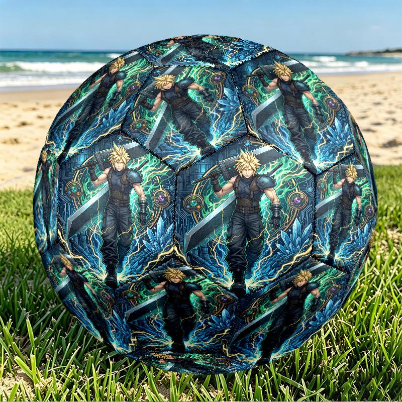 Final Fantasy Print Size 5 Soccer Ball, PU Wear Resistant Football for Match Training and Daily Practice, Birthday Gift for Soccer Fans