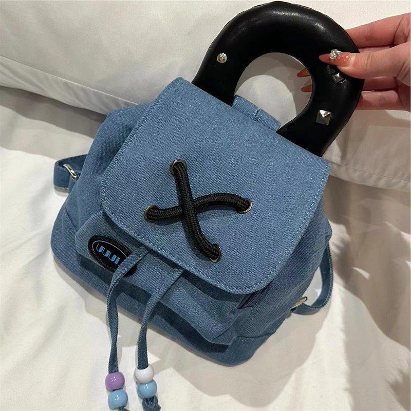 

Корейська мода рюкзак для поїздок на роботу жіночий 2024 новий трендовий весняний милий мішок-відро джинсовий студентський рюкзак темно-синього кольору