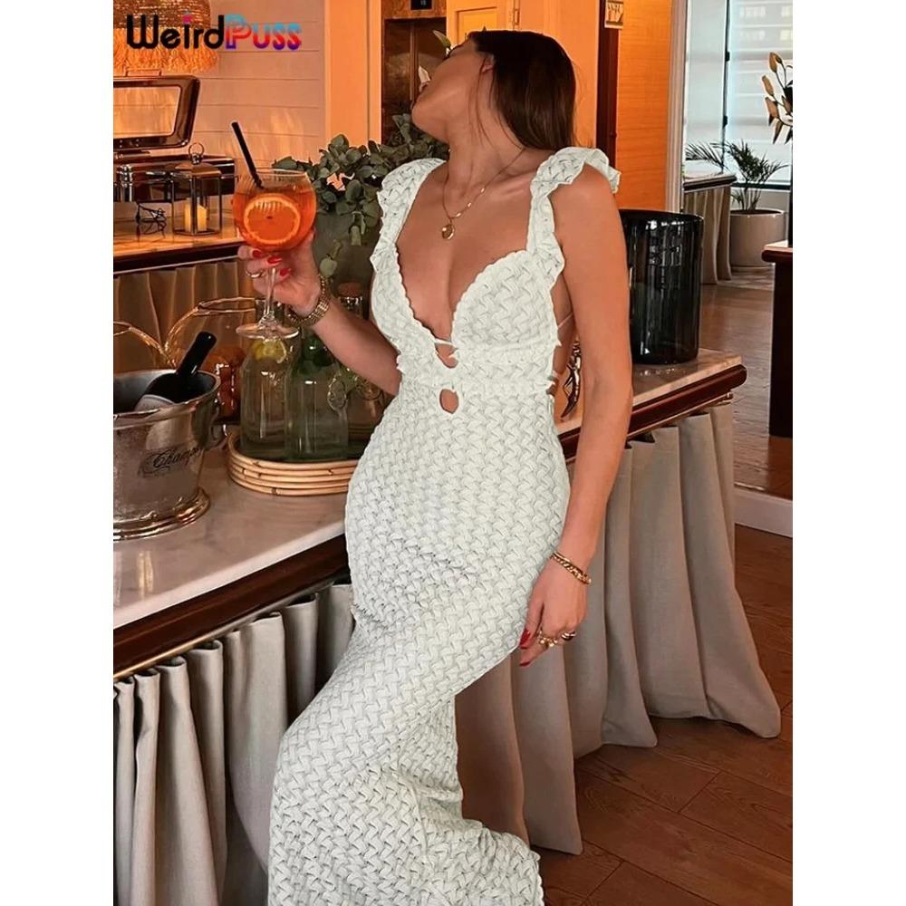 

Странное платье Puss Double Deck для женщин с открытыми плечами и оборками, летнее, с открытой спиной, с кружевом, многоуровневое, шикарное, элегантное, для вечеринок, облегающее платье Vestidos L белый