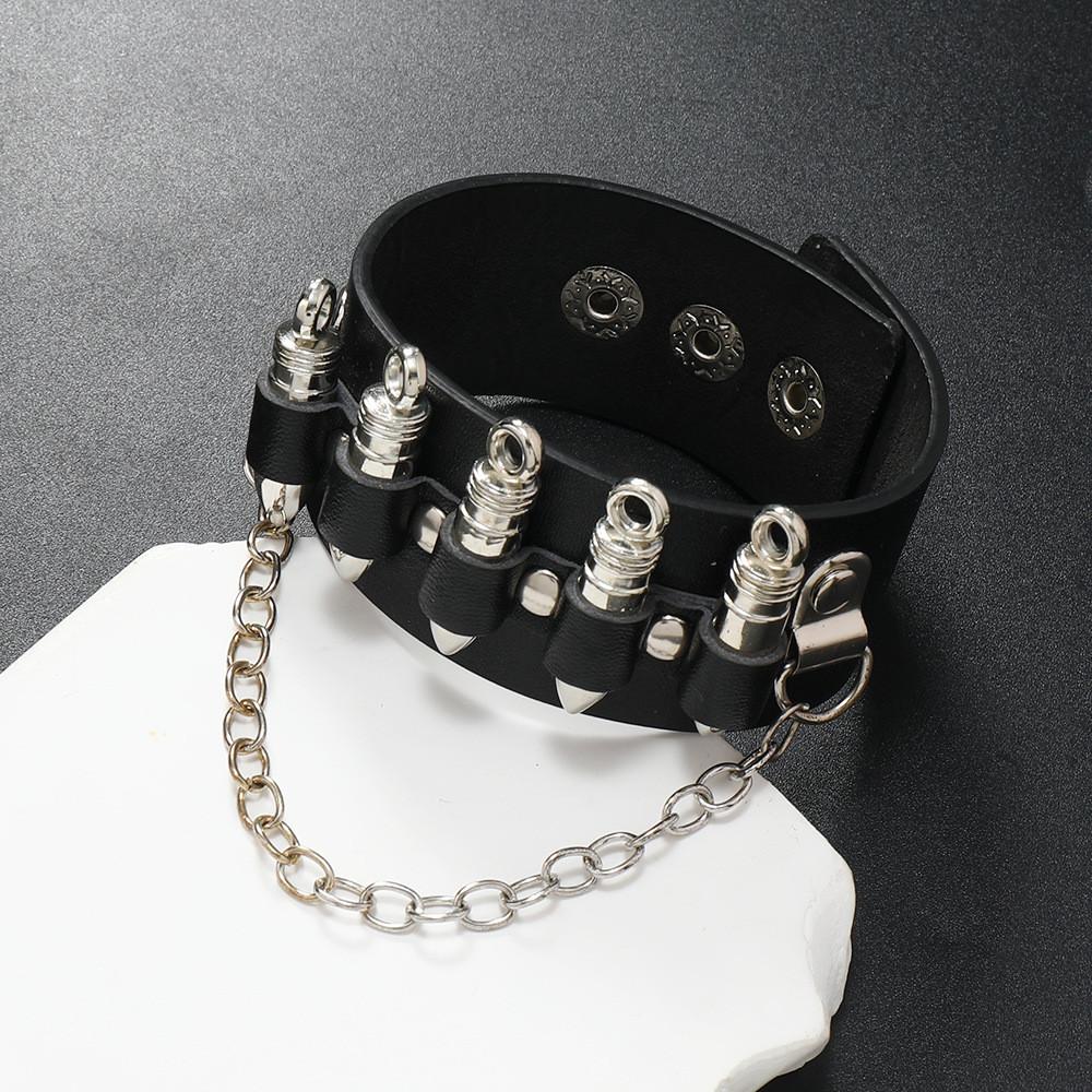 Gothic Skeleton And Bullet Design Neutral Chain Leather Handpiece For Halloween Accessories Summer