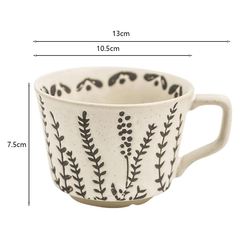 350ML Ceramic Mug Large Coffee Cup Tea Mug Home Office Water Cup Big Breakfast Milk Juice Cup Leaf Pattern Porcelain Drinkware