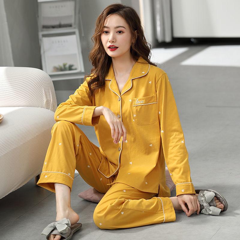 Pijamale pentru femei din bumbac 100%: Subțire, lejeră, cu mânecă lungă pentru primăvară, vară și toamnă - Purtați în interior sau afară