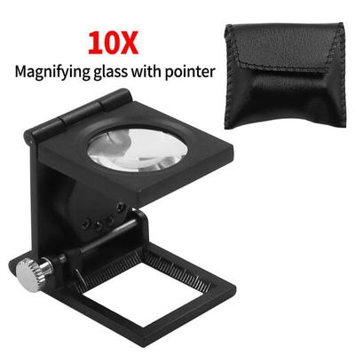 10X Katlanır Keten Test Cihazı Mini Cep Metal Büyüteç Işıklı ve Ölçekli Tel Sayacı Büyüteç