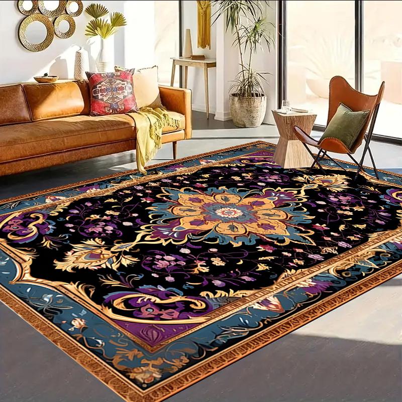 Vintage Luxury Persian Floral Rug Large Size Ethnic Style Non Slip Carpet for Living Room Bedroom Elegant Decor Exotic Beauty