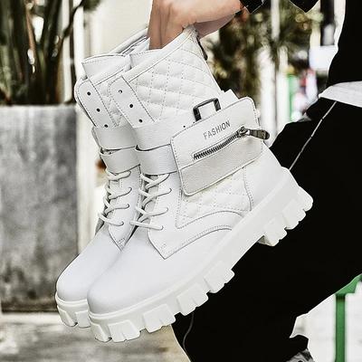 High Top Outdoor Pocket Male Fashion Shoes Platform Autumn Winter Casual Men's Ankle Boots White Leather Designer Boots for Men