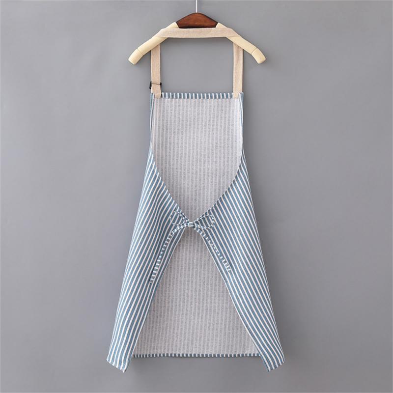 Kitchen Cooking Apron Cotton Linen Stripe Printed Anti-oil Sleeveless Aprons For Men Women Cooking Baking Waist Apron Household