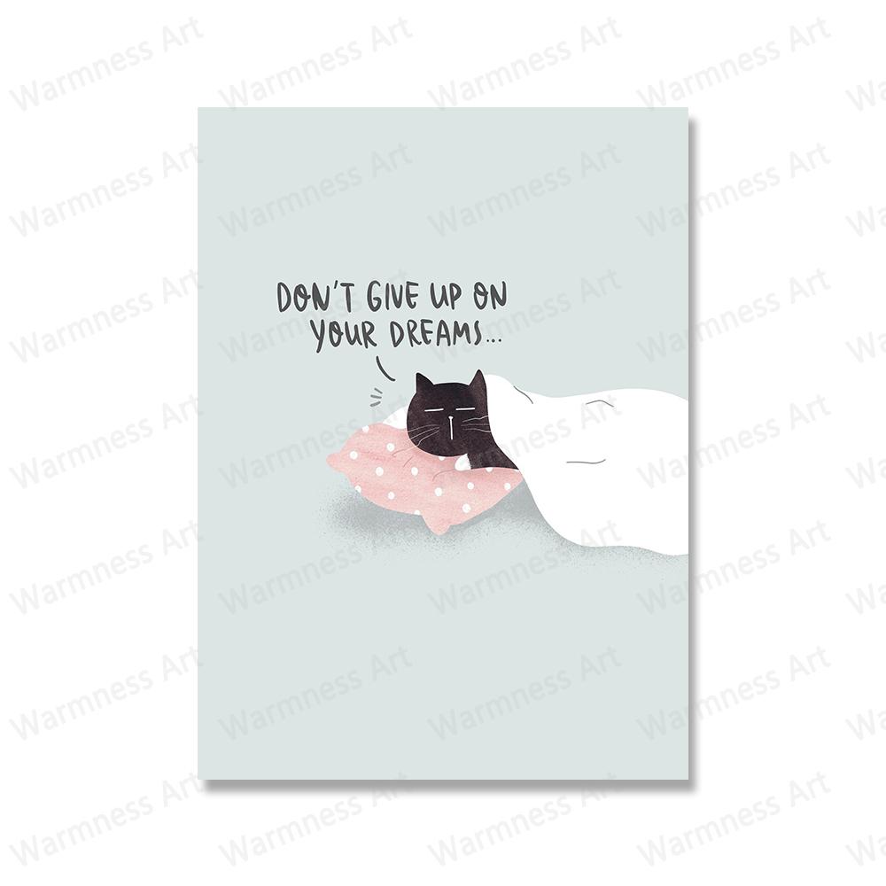 Funny Cute Black Cat Eat Foods Poster Nordic Wall Art Canvas Painting Prints Cartoon Animal Pictures For Living Room Home Decor