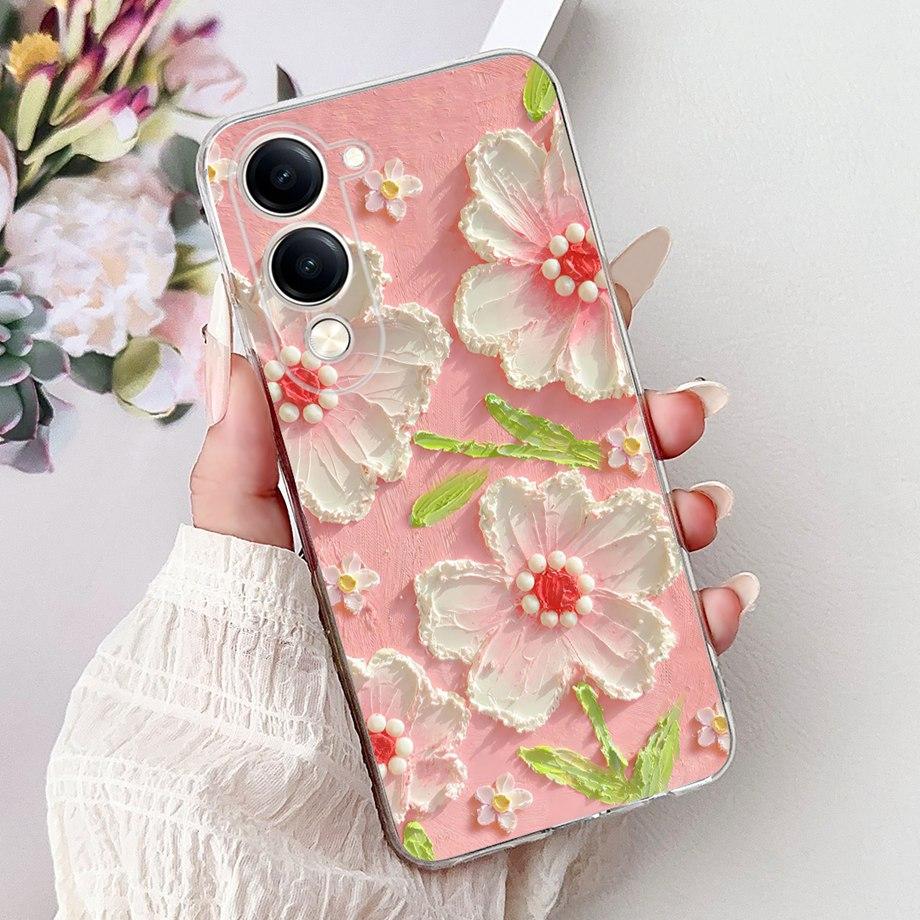 For Vivo Y29s Y29 4G 5G / Vivo Y04 4G Back Cover Girly Fashion Flower Butterfly Painting Case Soft TPU Clear Slim Silicone Funda