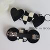 French Acetate Black Plaid Round Heart Spring Hair Clip - Elegant Black & White Design