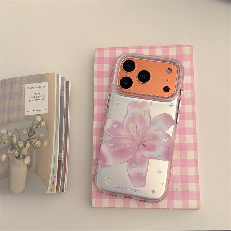 

High-End Star Pink Lily iPhone Case for 17/16 Pro Max/15/14 - Girly Apple 14 Pro Max