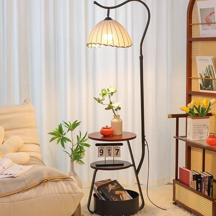 French Antique Style Floor Lamp & Integrated Bedside Table with Sofa and Coffee Table Storage Rack for Living Room or Bedroom. 