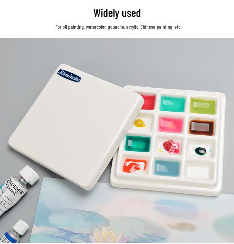 Shimingke 12-Grid Ceramic Palette with Lid - Easy To Clean for Oil and Watercolor Painting