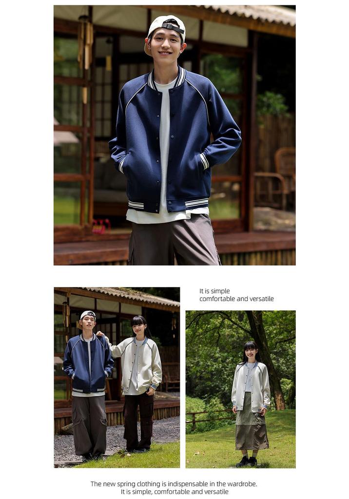 Autumn/Winter Color Block Unisex Cotton Blend Baseball Jacket - Heavyweight 380g College Style Hoodie Cardigan