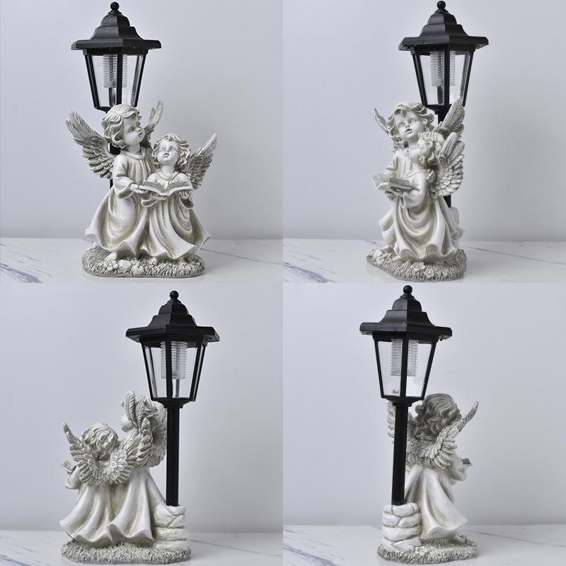 JYL TS/094,Resin Reading Angel Solar Outdoor Light Figure Statue for Garden Mini Landscape Ambient Lamp