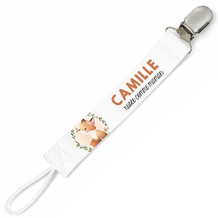 Planetee Pacifier Clip for Name CAMILLE Cunning Like Mama Fox | Pacifier Clip Baby Shower Gift