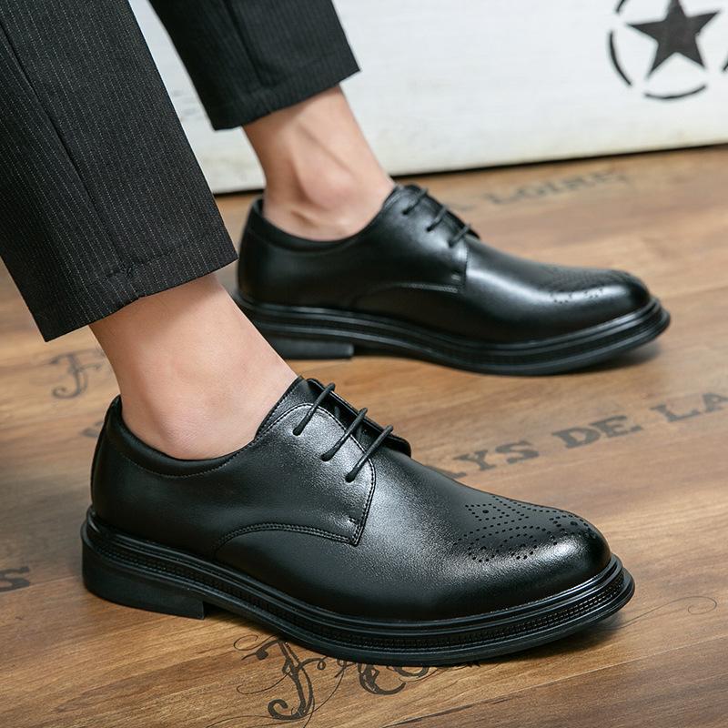 Brock Leather Shoes Men's Carved British Style Business Dress Casual Large Size Hairstylist Wedding Groom Shoes Brown