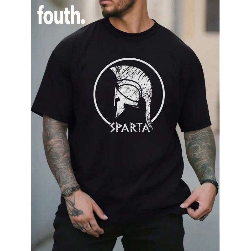 Herren Plus Size Sparta Helm Druck T-Shirt - Griechisches Design Shirt für Fitness Training & Freizeitkleidung, Atmungsaktiver Oversized Fit Geeignet für Bodybuilding,