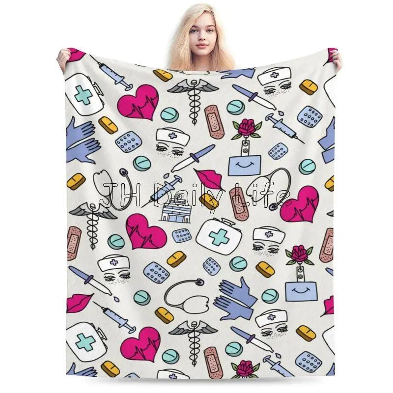 Custom Doctor Nurse Medical Flannel Fleece Blanket for Bed Sofa Soft Warm Lightweight Cozy Plush Throw Blankets for Home Nursery