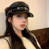Black Beret Hat PU Leather Sailor Visor Hat Retro Newsboy Cap