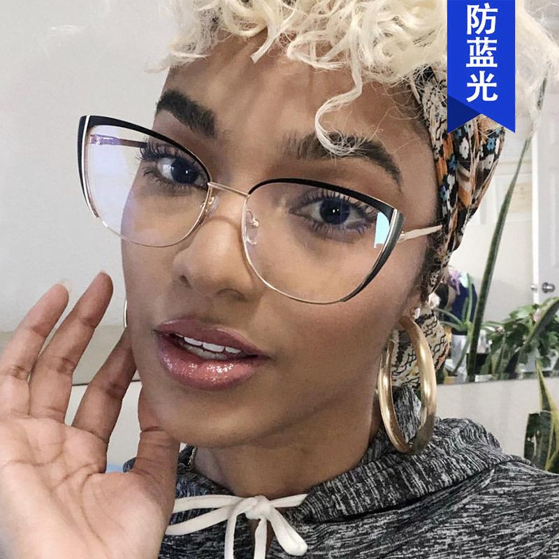 European and American ins cat eye metal glasses frame new anti-blue flat mirror paint glasses frame personality