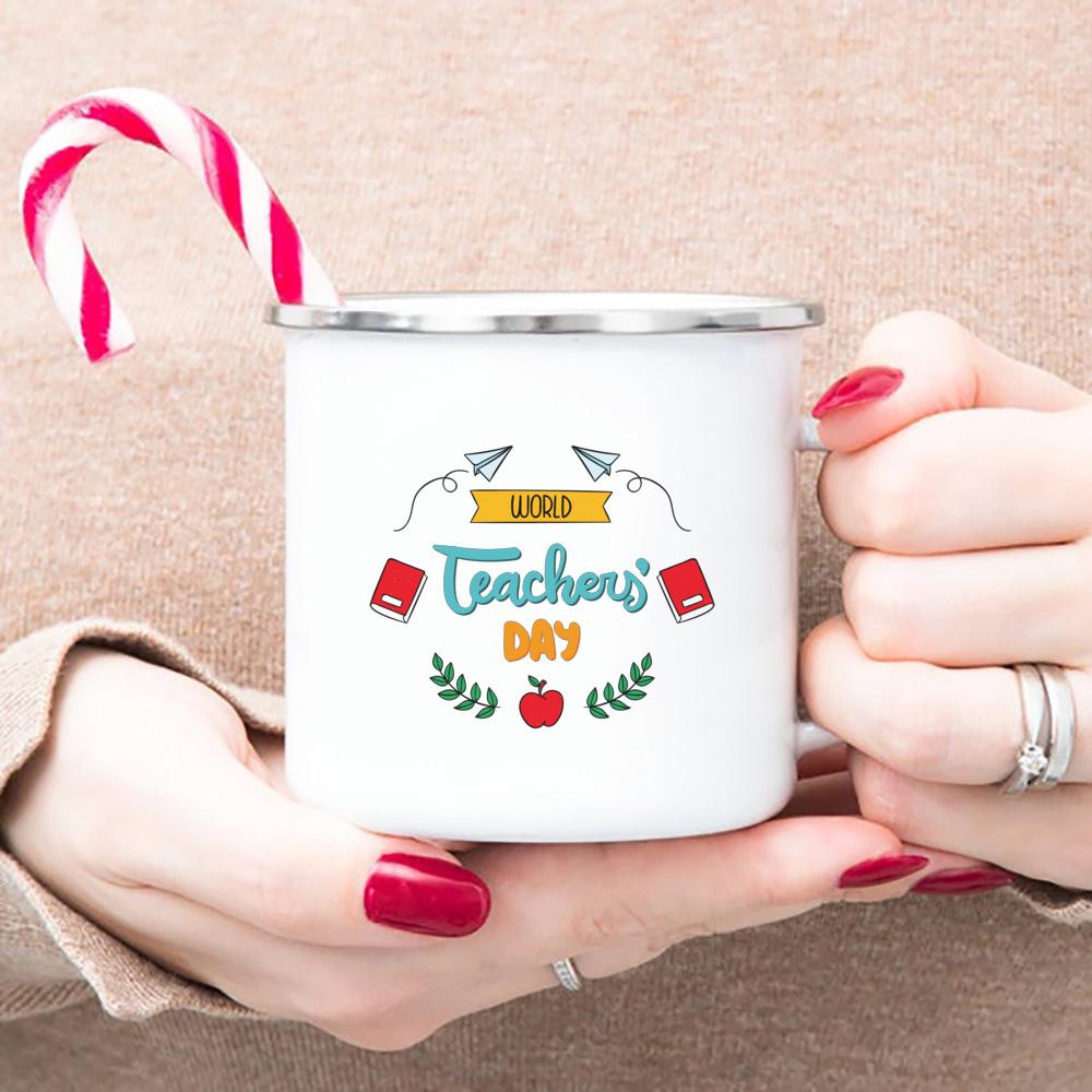 Word Teacher'day Ever Enamel Mugs Teacher's Day Best Original Teacher's Gift Drink Juice Coffee Cocoa Milk Beer Handle Mug