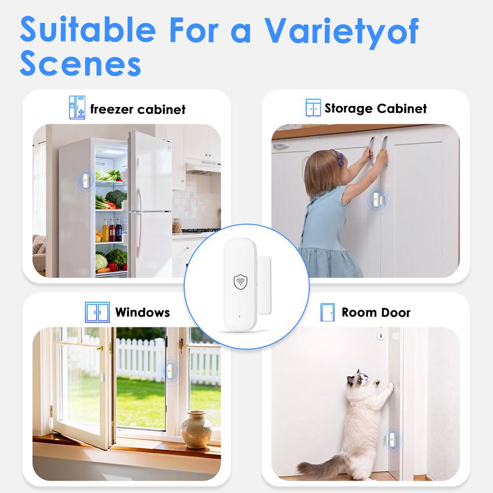 Tuya WiFi or Zigbee Door/Window Sensor Smart Home Open/Closed Alarm Security System Smart Life Remote Monitoring