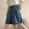 Vintage Frauen Lose Knie-länge Denim Shorts Weibliche Casual Hohe Taille Breite Bein Kurze Hose Jeans Streetwear