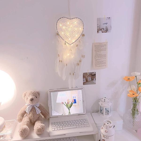 1PC romantico acchiappasogni a LED con acchiappasogni di piume luce notturna comodino per la casa appeso a parete decorazione di nozze per feste di casa
