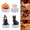 Set of 3 Halloween Themed Candle Ornaments Funny Black Cats Skull Pumpkin Witches Shape Candle for Home and Party Decors