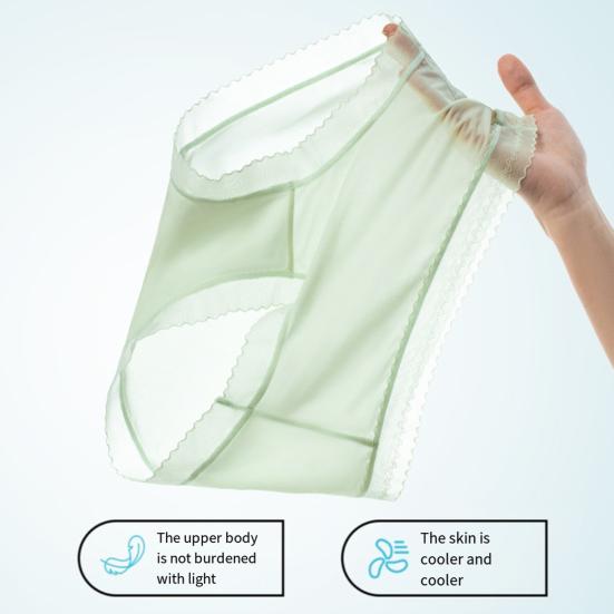 Women's Ultra Thin Ice Silk Underwear Seamless Mid Waisted Stretchy Panties Ladies Breathable Sheer Briefs