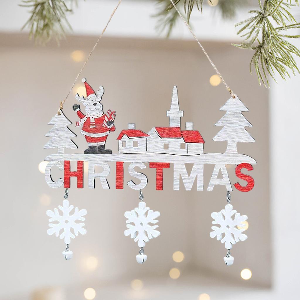 Christmas wooden letter decorations, Santa Claus snowman reindeer snowflake bell pendants, holiday door and window decorations