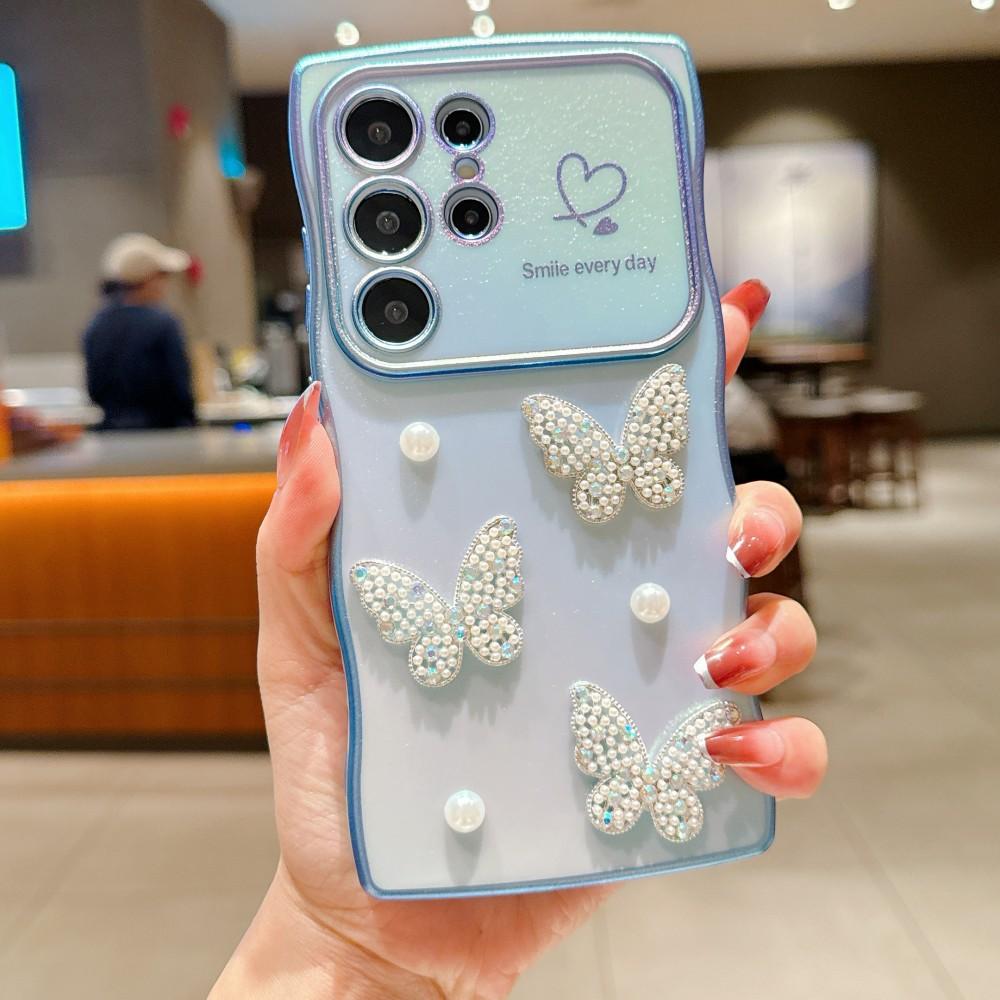 Love Pearl Butterfly Phone Cover For Samsung Galaxy S22 S23 S24 S25 Ultra Plus S24 FE S23FE S25 Edge 5G Case Shockproof  Coque