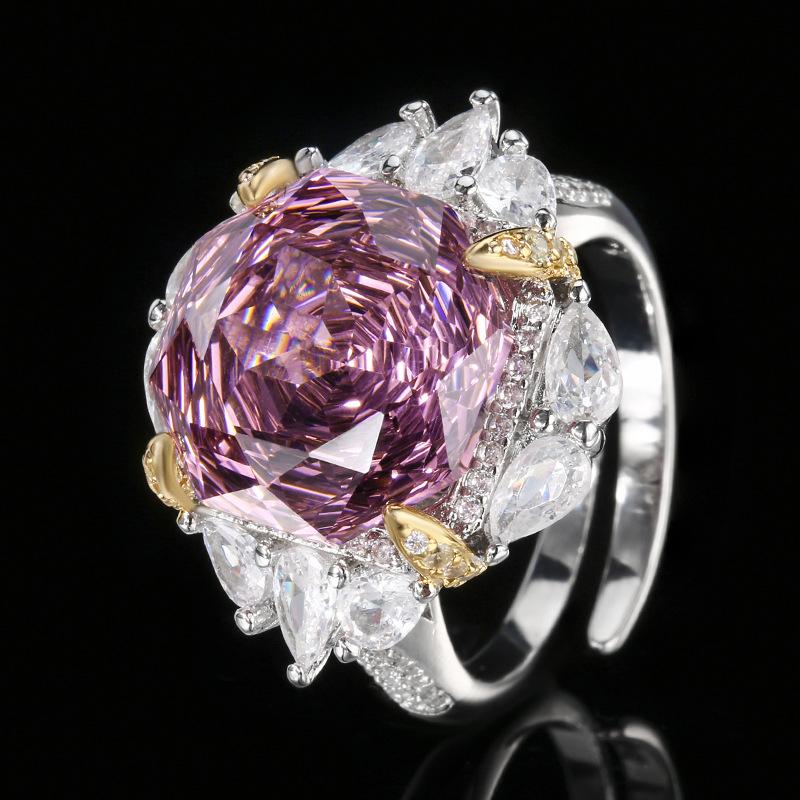 Product Jewelry Copper Bottom Gold Plated Rose Cut Light Luxury Set Female Main Stone 14Mm