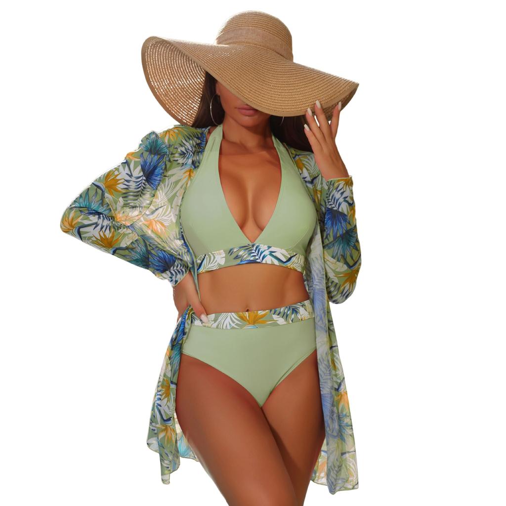 New bikini mesh split three-piece swimsuit women's summer sunscreen blouse swimsuit women's