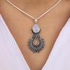 Natural Rainbow Moonstone Gemstone 925 Sterling Silver Oxidize Jewelry Pretty White-Stone Pendant 1.8" For Your Loved Ones CP-45-22