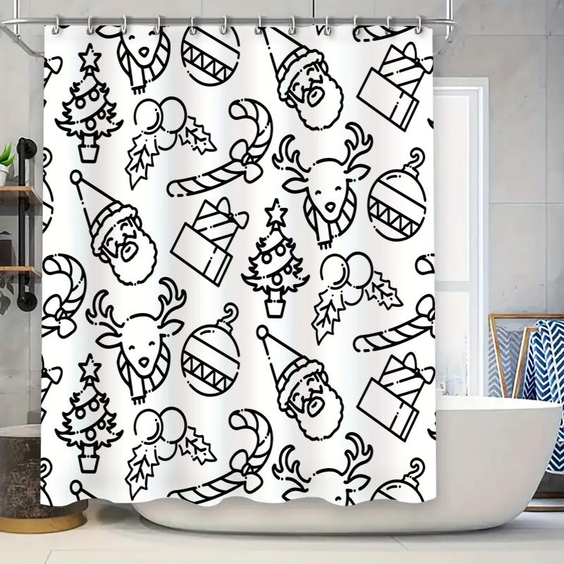 

Stylish black white Christmas shower curtain with festive holiday designs for bathroom decor perfect gift idea (127 characters) 90x180cm