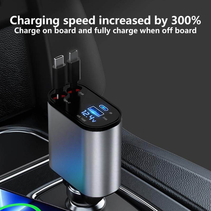 Retractable Car Charger Fast Car Phone Charger Car Charger Adapter with Retractable Cords for Smartphones Tablet