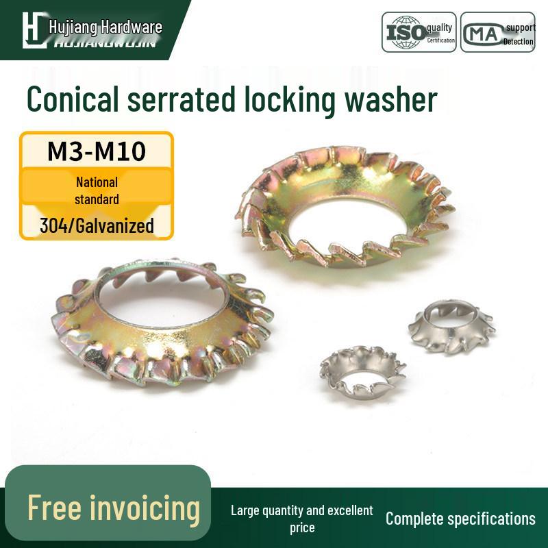 304 Stainless Steel Serrated Lock Washer, Conical Sawtooth Anti-Loosening, External Tooth M3-M12