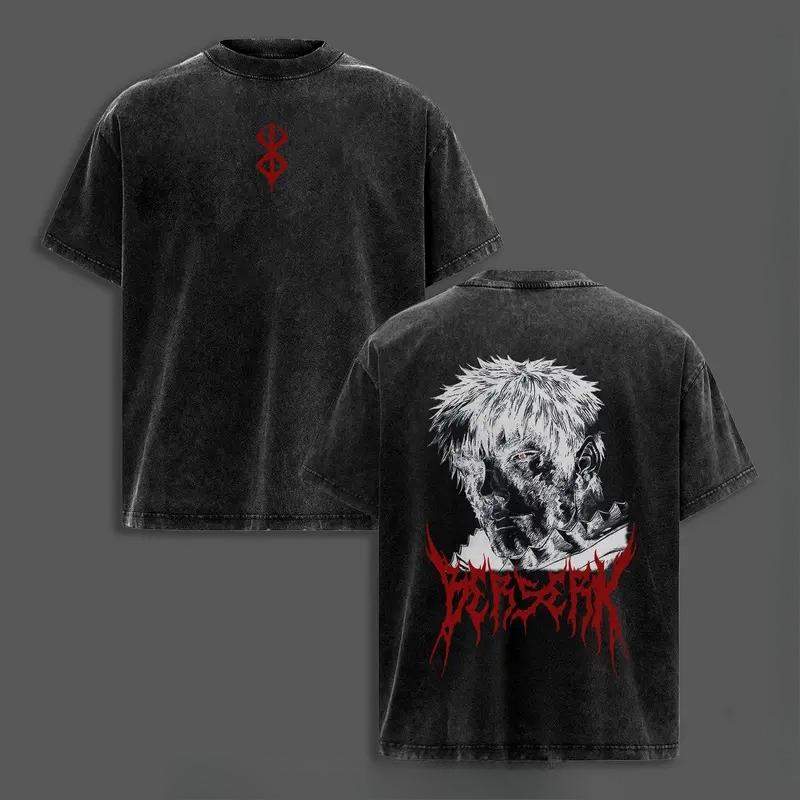 Guts Print T-shirt Anime berserk Clothing Men Women Short Sleeve Tshirts Retro Washed T Shirt Harajuku Male Casual Cotton Tops