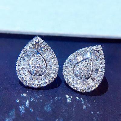 Neue Neue Trendy Birne Geformt Silber Farbe Stud Ohrringe Frauen Intarsien Brillante Zirkonia Zarte Weibliche Schmuck für Party