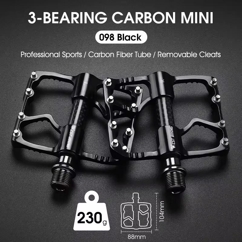 WEST BIKING Bicycle Pedals 3 Bearings Ultralight Carbon Fiber Tube Road Bike Pedals BMX MTB Flat Pedals Professional Bike Parts WB098 Black