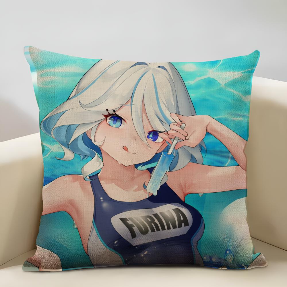 Genshin Impact Furina Cushion Household Decoration Linen Sofa Cushion Cover: Skin-Friendly & Breathable with Invisible Zipper