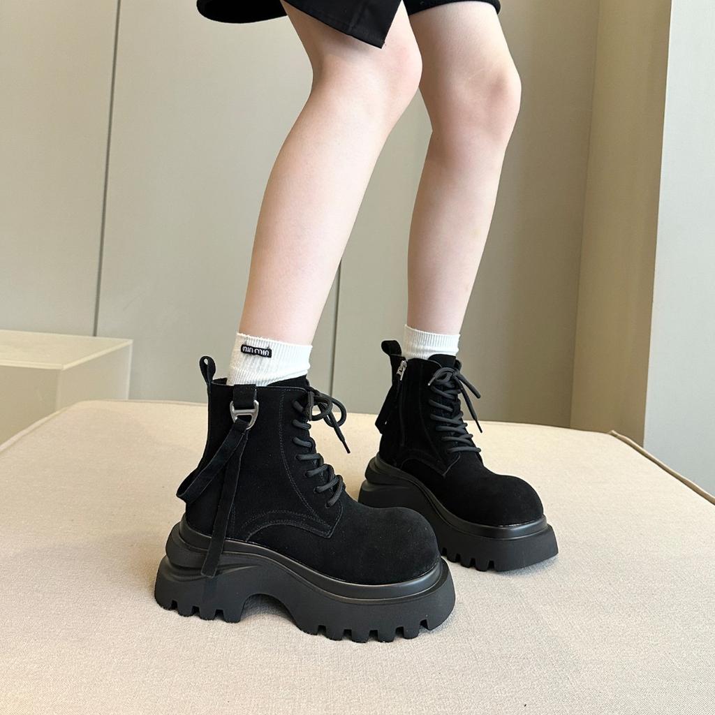 Retro Plateau-Martin-Stiefel mit Absatz für Damen Herbst 2025 neue modische Maillard-Schlankstiefel Schnürstiefel Rhabarberstiefel