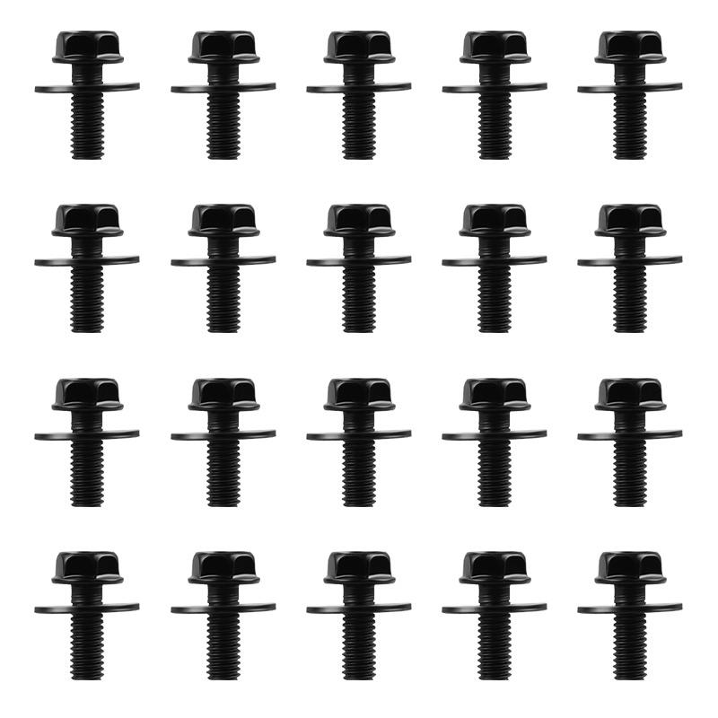 20x Car Screws Body Bolts M6 -1.0 x 16mm long. 10mm hex. 17mm Washer Metal Universal For Auto Truck Retainer Fastener Rivet Bolt